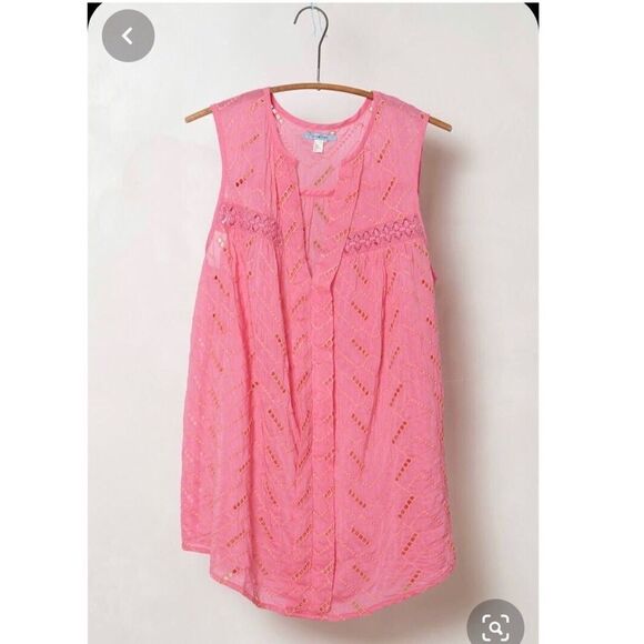 ANTHROPOLOGIE Leifnotes Andie Eyelet Pink Top - Picture 1 of 10